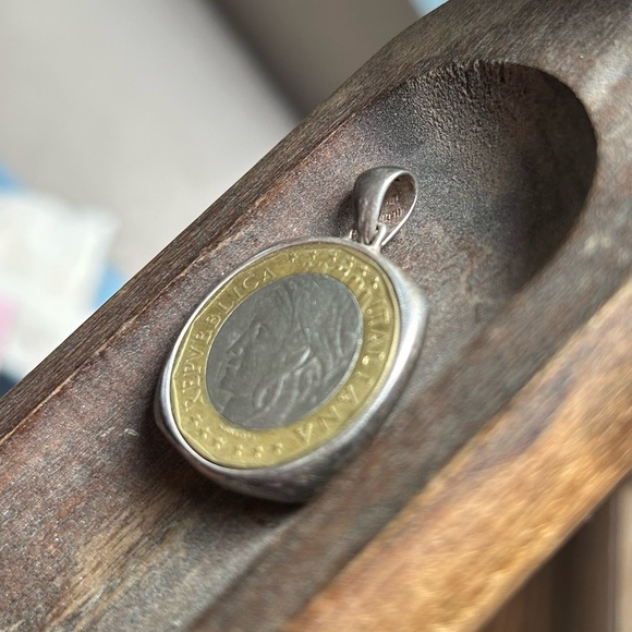 Milor Vintage Sterling Silver Republica Italiana Coin Pendant 15.7 Grams Silver - Picture 3 of 9